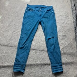 7 For All Mankind Jeans Womens 27 Teal Dyed Denim Roxanne Low Rise Cotton 30x28